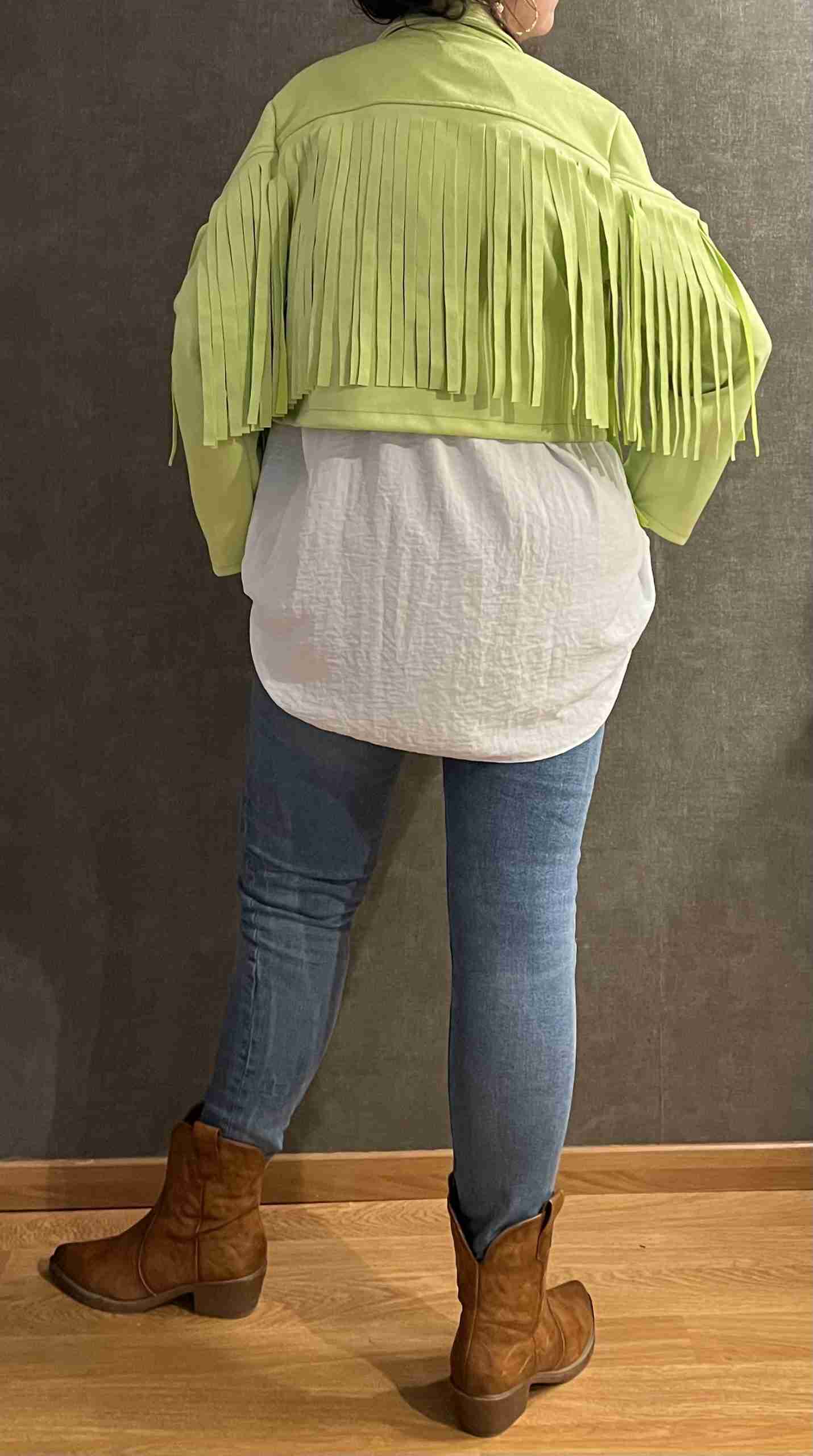 suede fringe jasje lime