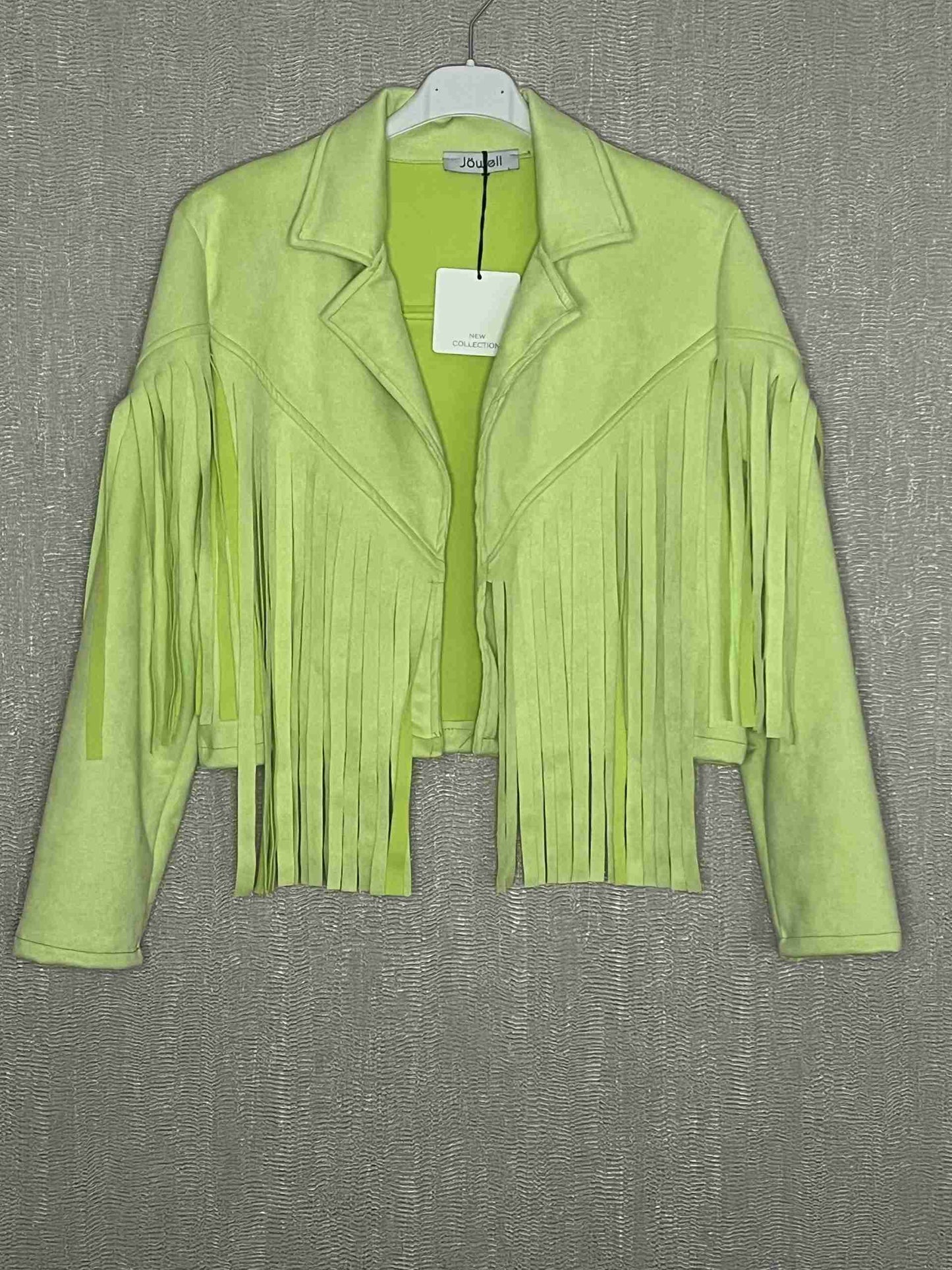 suede fringe jasje lime