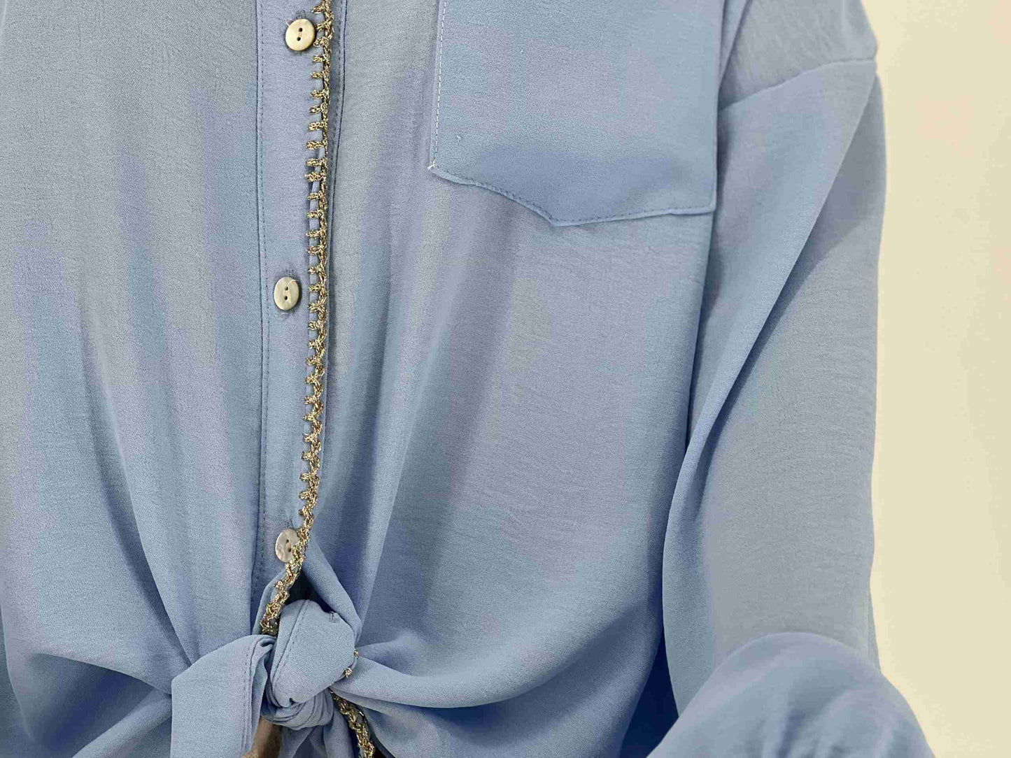 Blouse Blauw met Gouden Randen