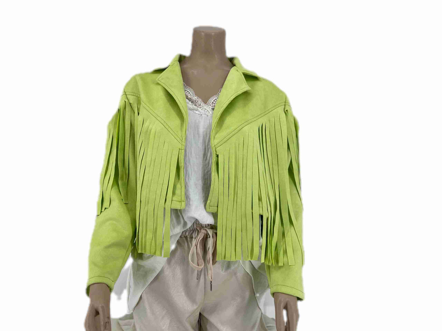 suede fringe jasje lime