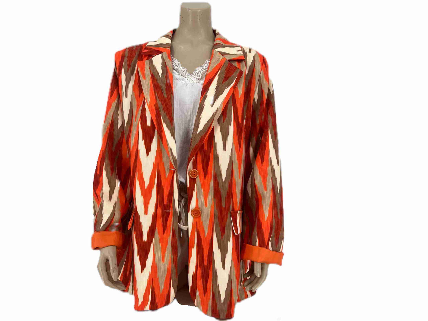 Oversized Blazer Vrolijke Print Oranje