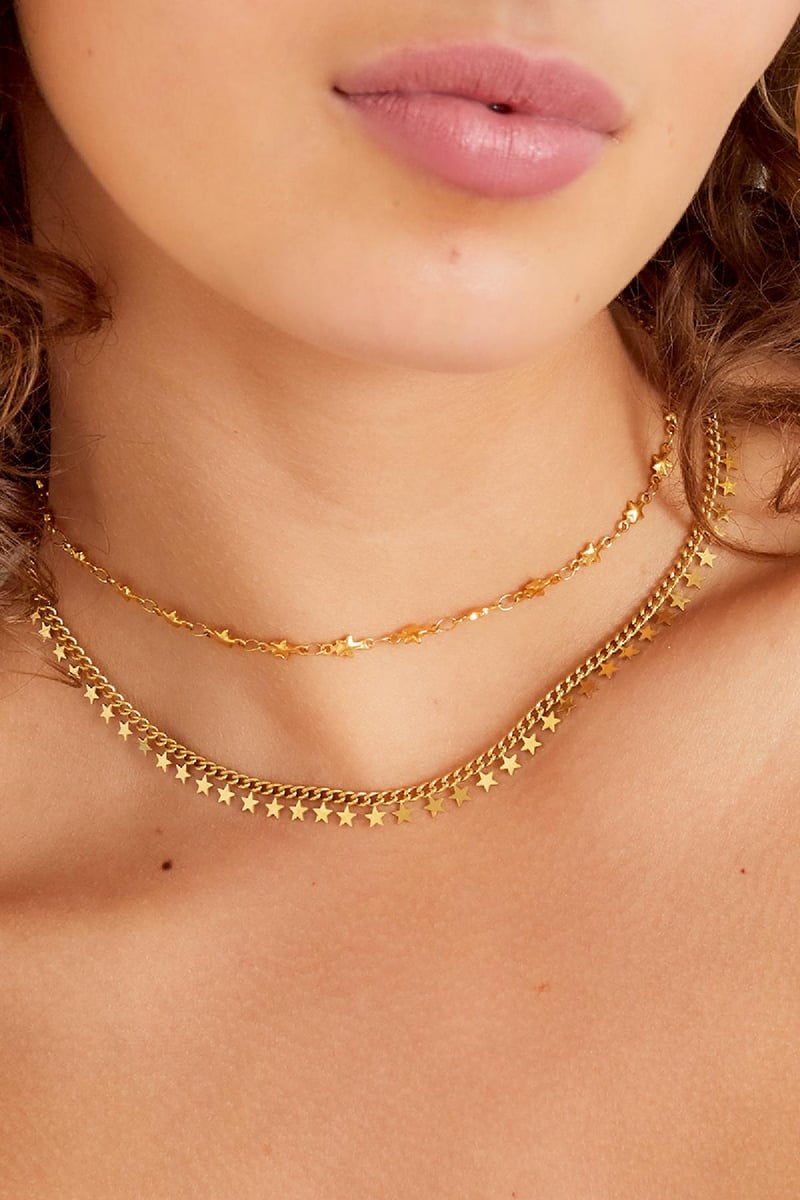 RVS ketting sterren necklace Goud kleur Stainless Steel