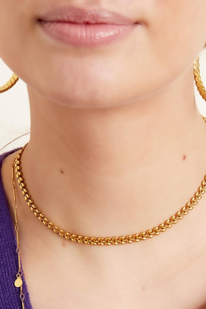 Ketting blaadjes Goud kleur Stainless Steel