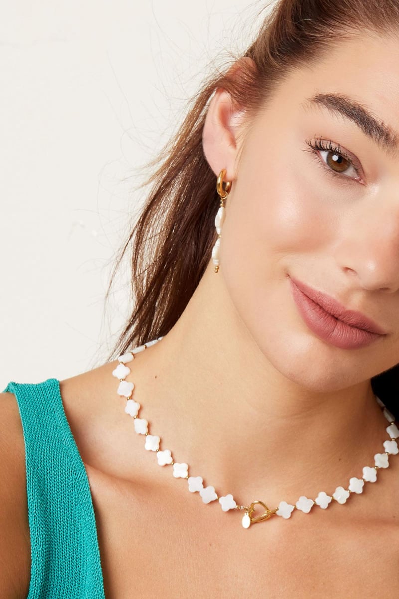 Ketting zeeschelp klavertjes Goud kleur Stainless Steel