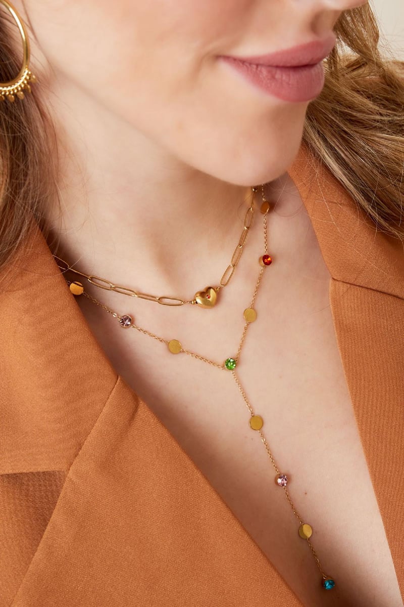 Lange ketting strass Goud kleur Stainless Steel