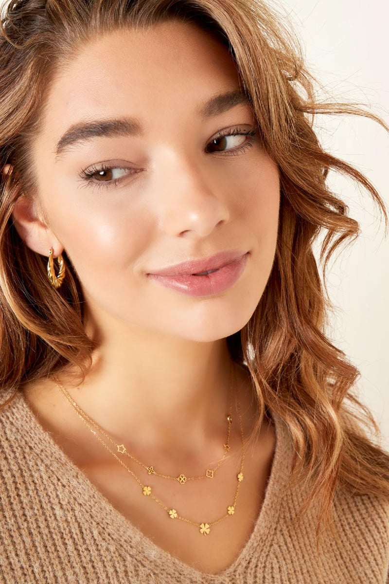 Ketting 5 klavertjes Goud kleur Stainless Steel