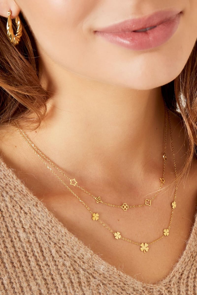 Ketting 5 klavertjes Goud kleur Stainless Steel