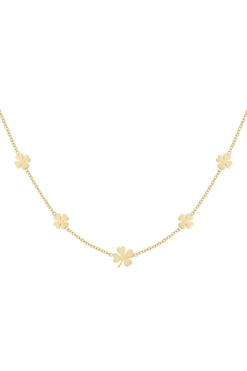 Ketting 5 klavertjes Goud kleur Stainless Steel