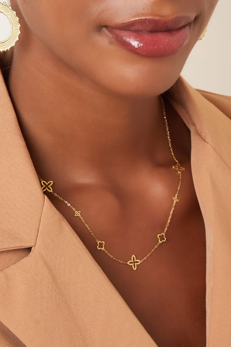Minimalistische bedelketting klavers Goud kleur Stainless Steel