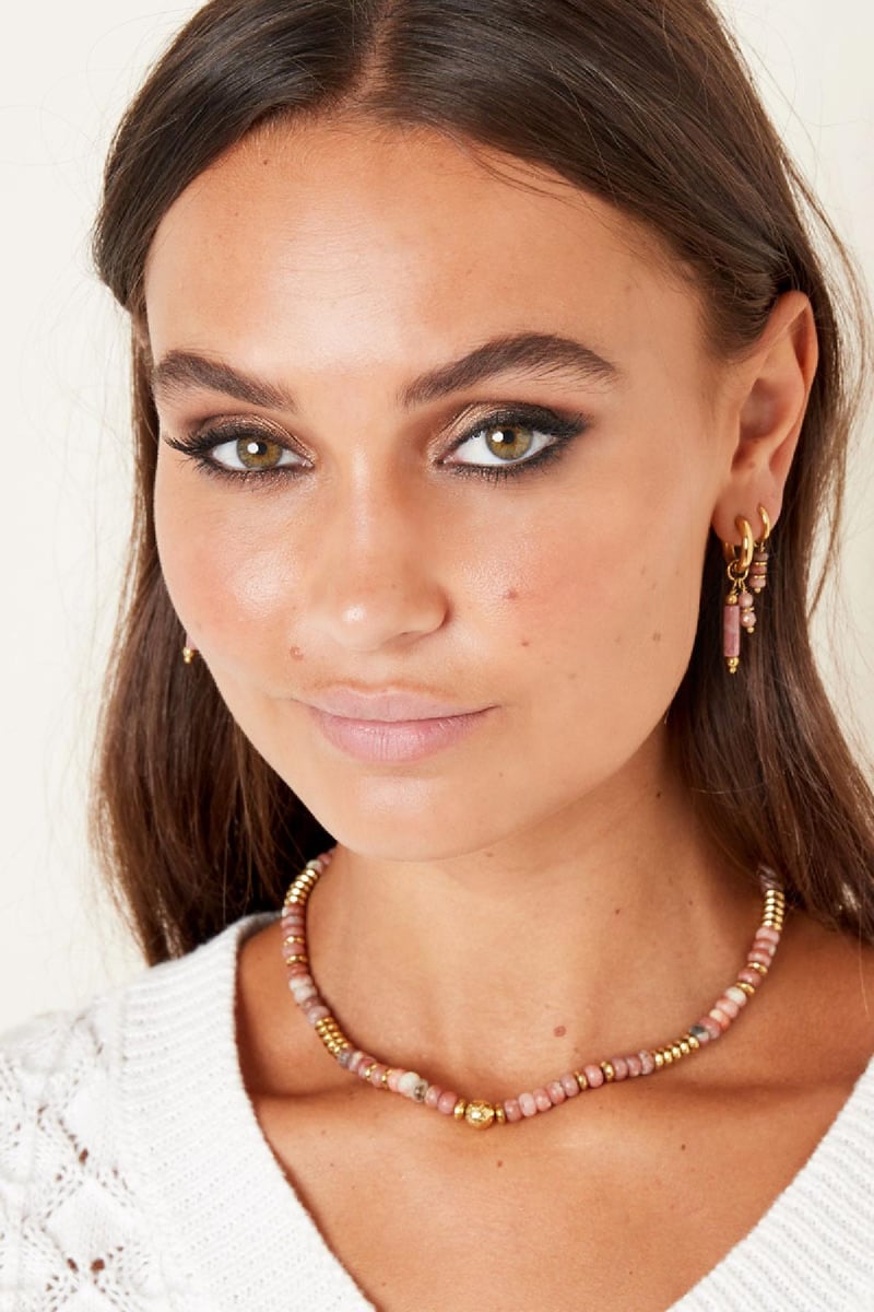 Ketting met multi kleuren stenen kralen - Natuursteen collectie Stone