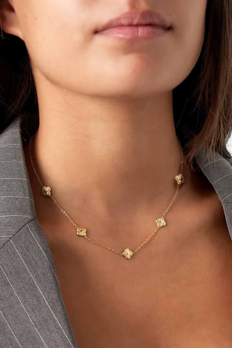 Ketting klaver met patroon Goud kleur Stainless Steel