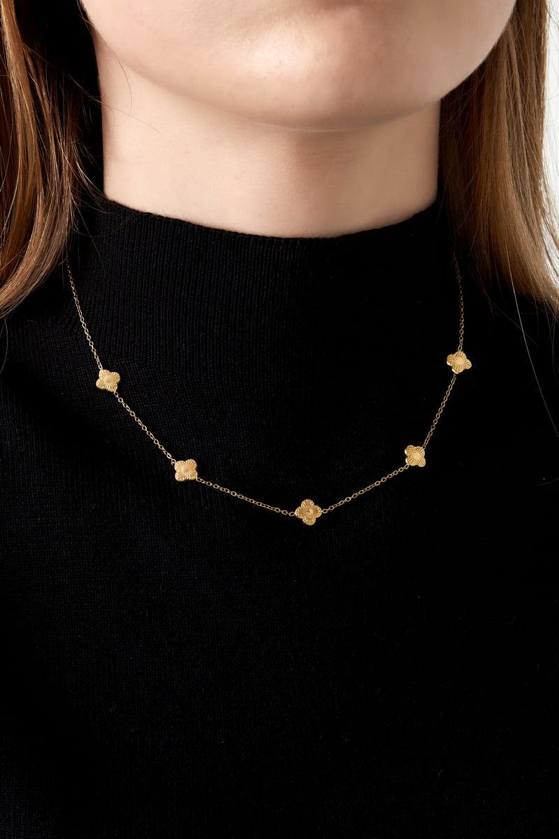 Ketting klaver met patroon Goud kleur Stainless Steel