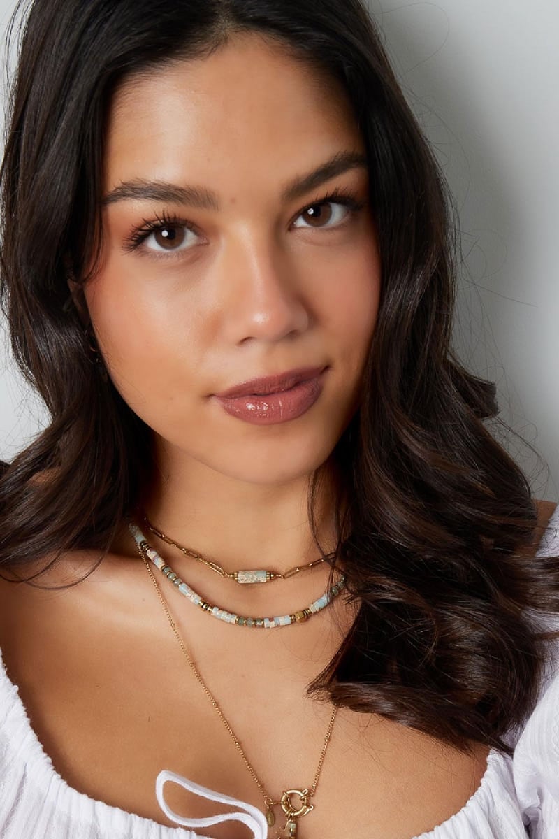 Ketting vrolijke kralen - Natuurstenen collectie Wit Goud kleur Stone