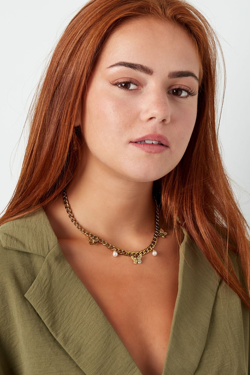 schakelketting met vlindertjes en parels