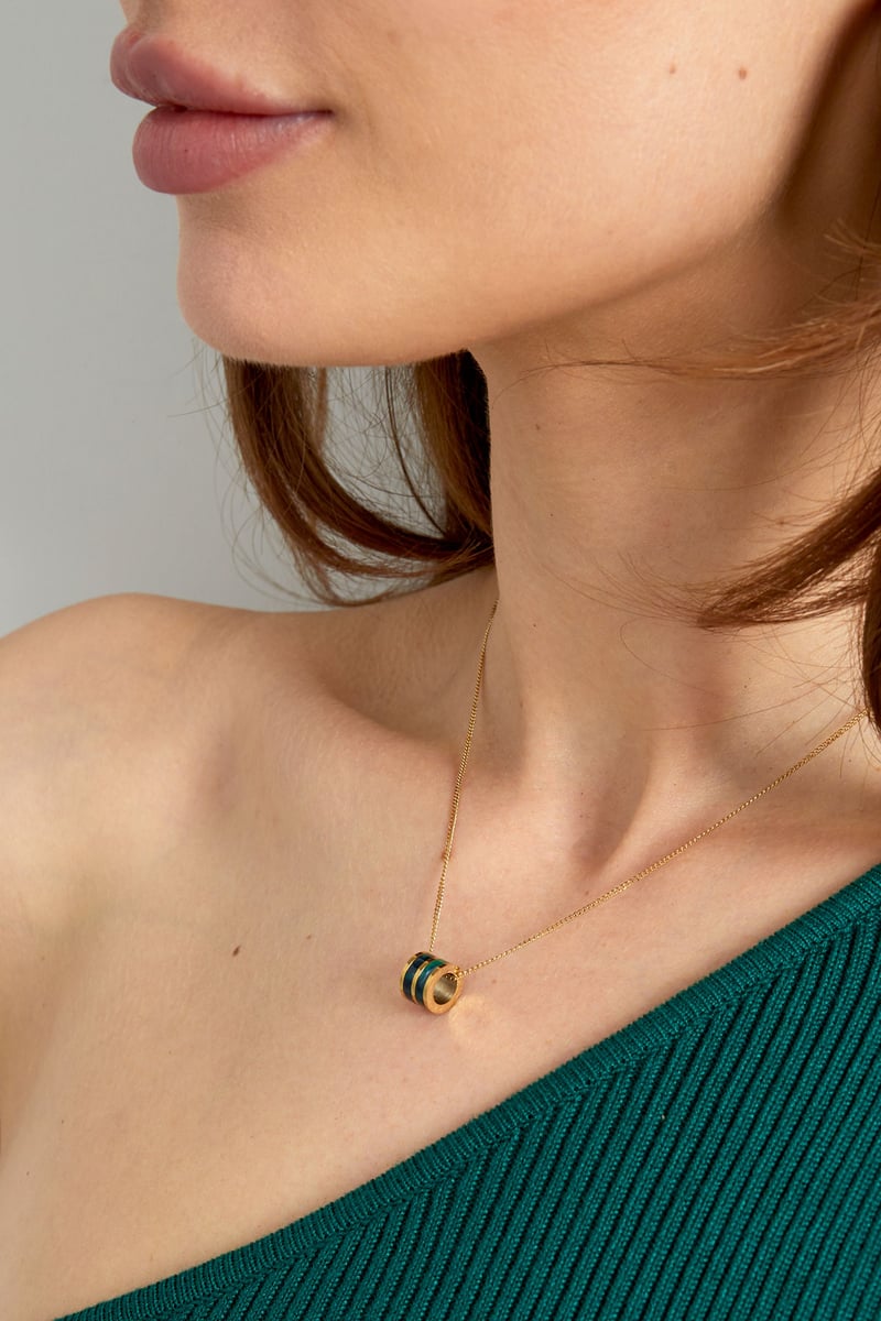 Ketting ronde bedel - Goud kleur/zwart