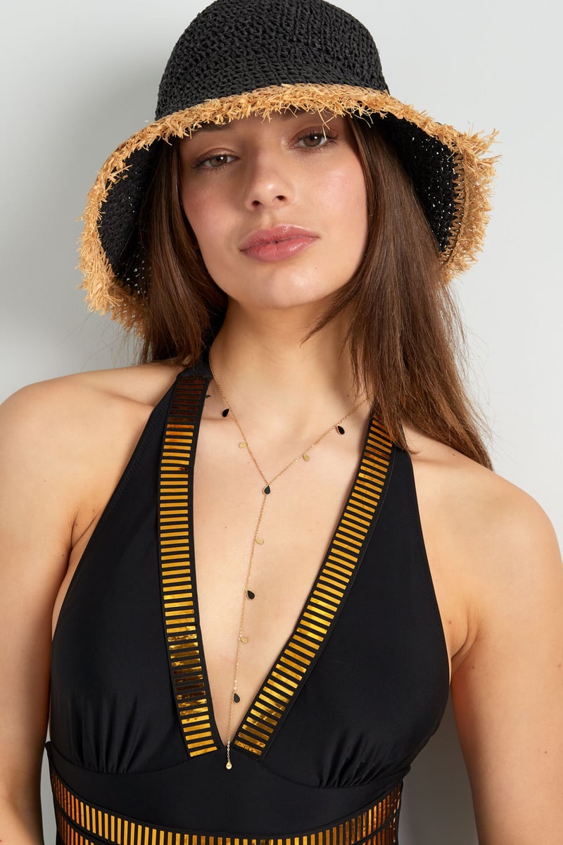 lange ketting emaille druppel - zwart