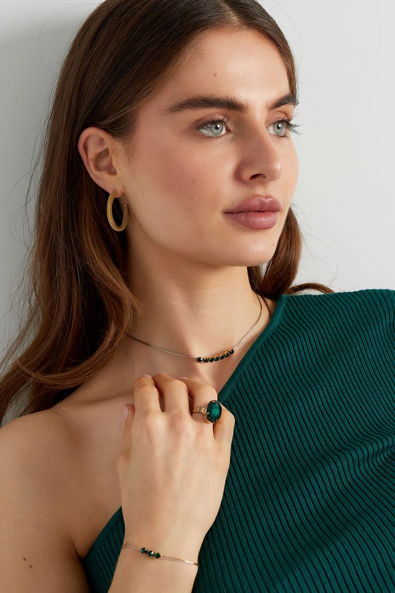 Ketting Goud kleur/zilver met steen - wit