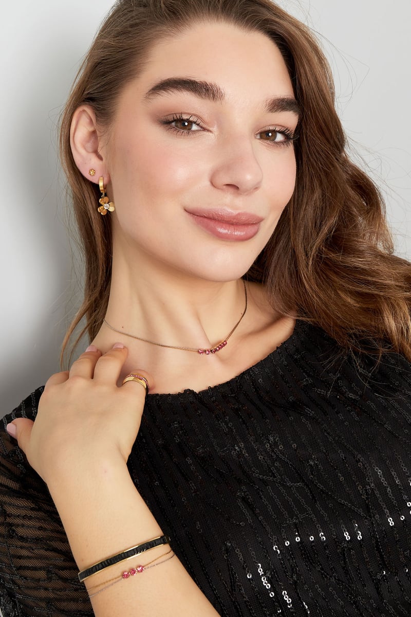 Ketting Goud kleur/zilver met steen - wit