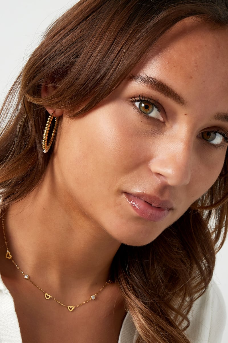 Ketting met hart en diamant bedels - roestvrij staal  