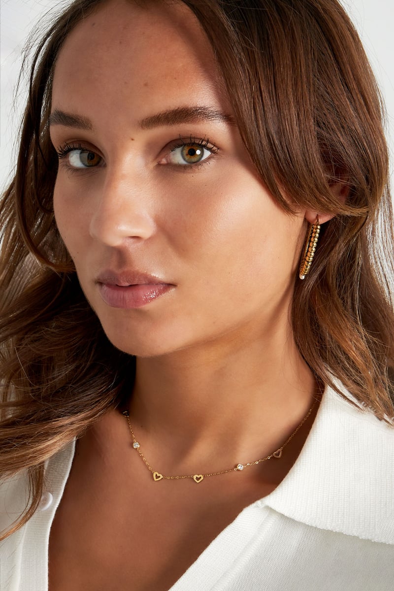 Ketting met hart en diamant bedels - roestvrij staal  