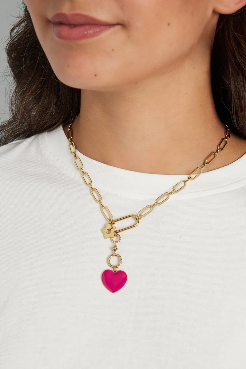 ketting flower to heart - roze