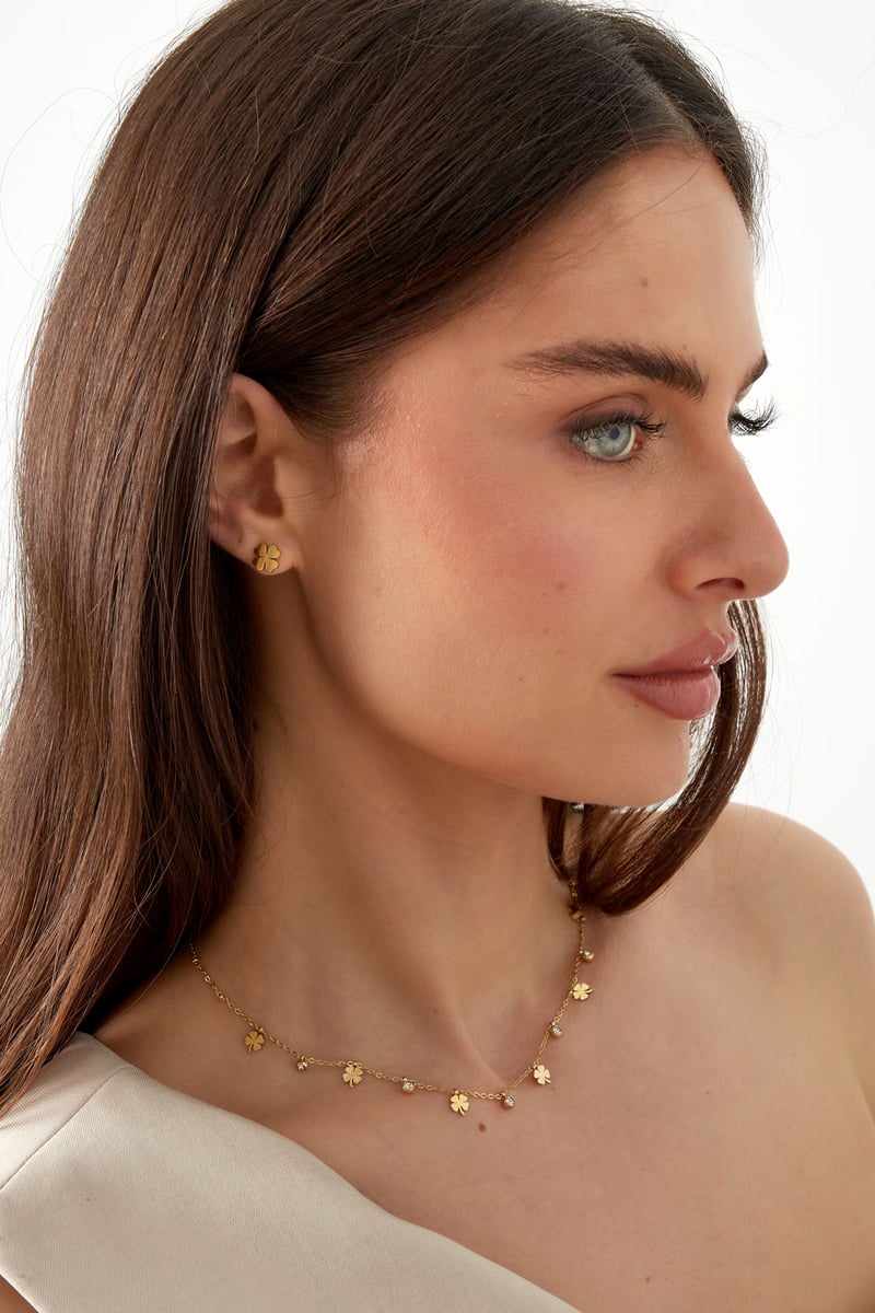 bedel ketting met klaver en diamanten