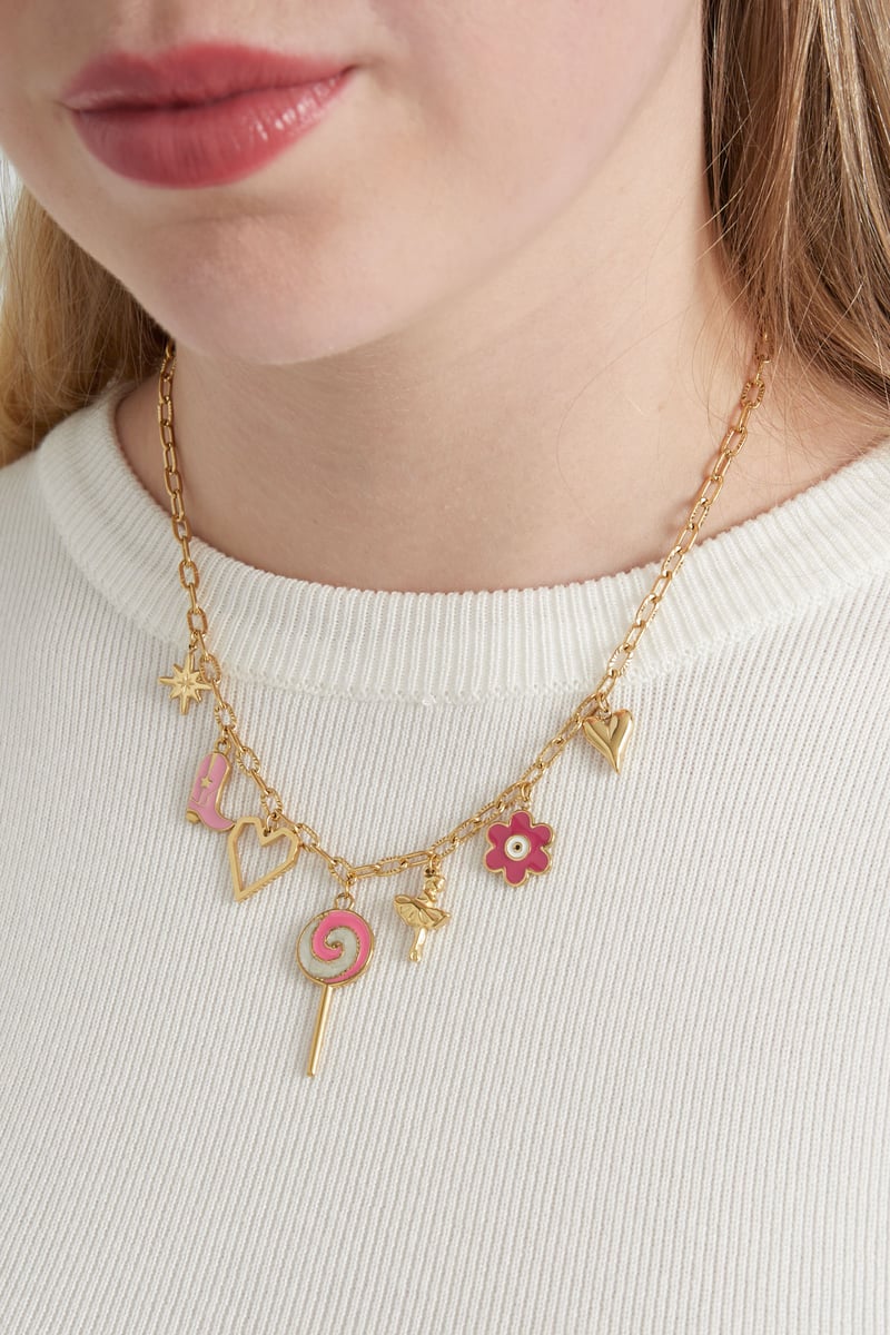 Snoepwinkel bedelketting - roze/Goud kleur  
