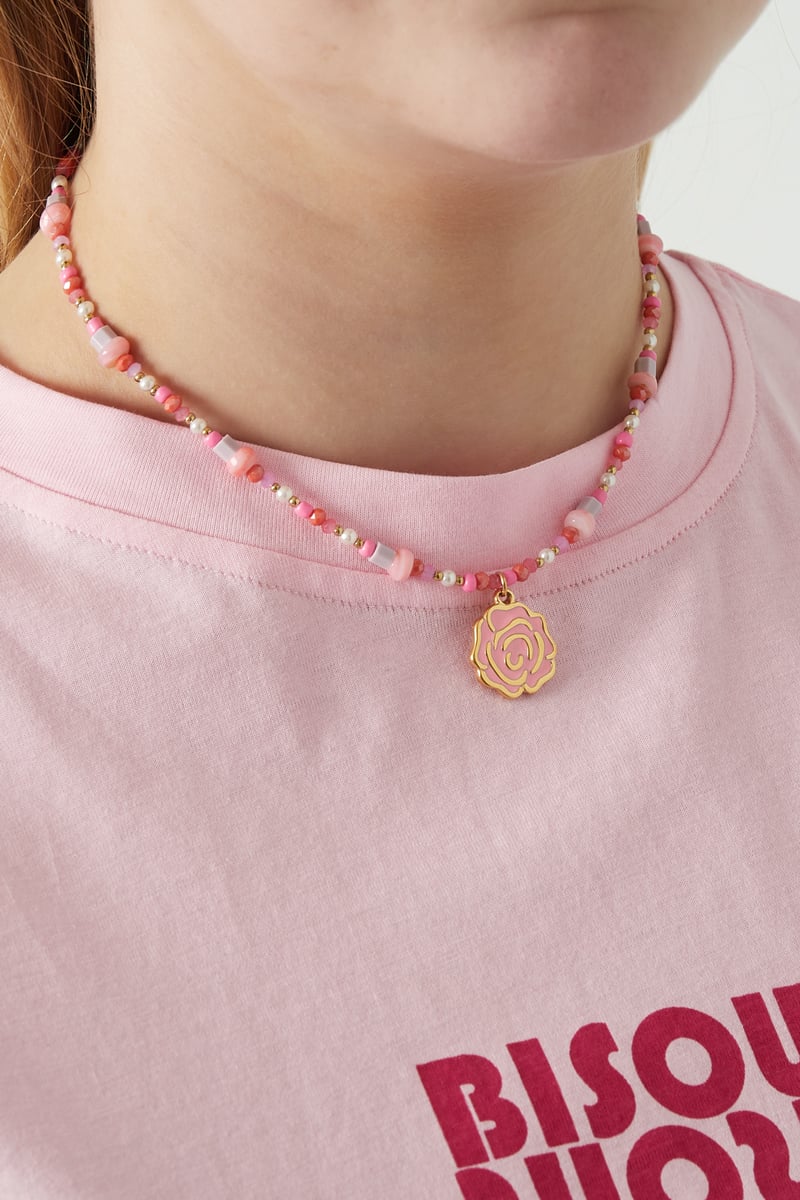 beaded rose ketting - roze &