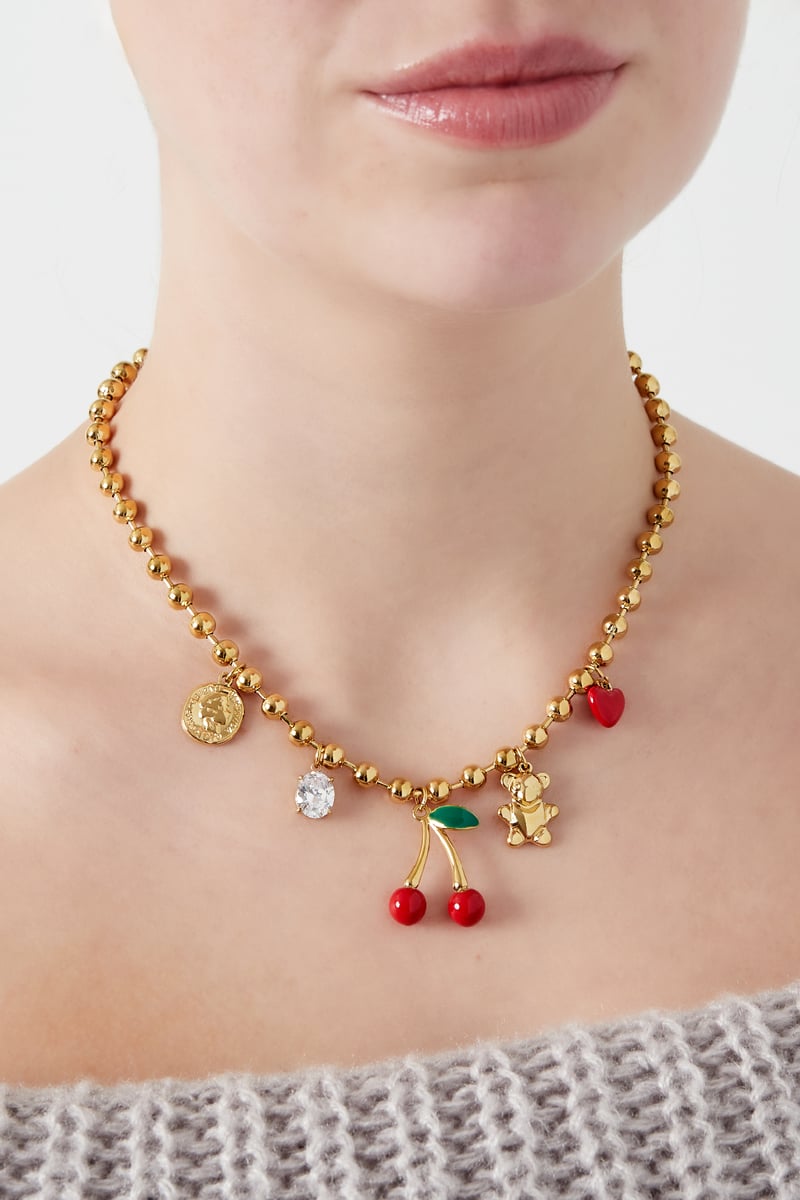 Bedelketting cherry chaser - Goud kleur kleurig