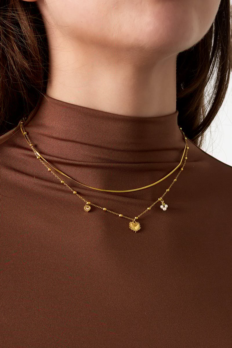 dubbele ketting met hart bedel