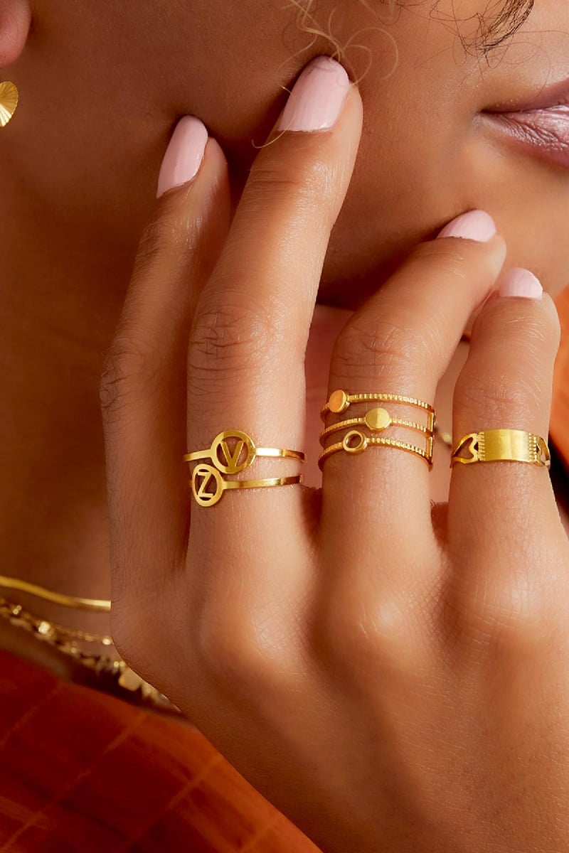 RVS ring initiaal G Goud kleur Stainless Steel