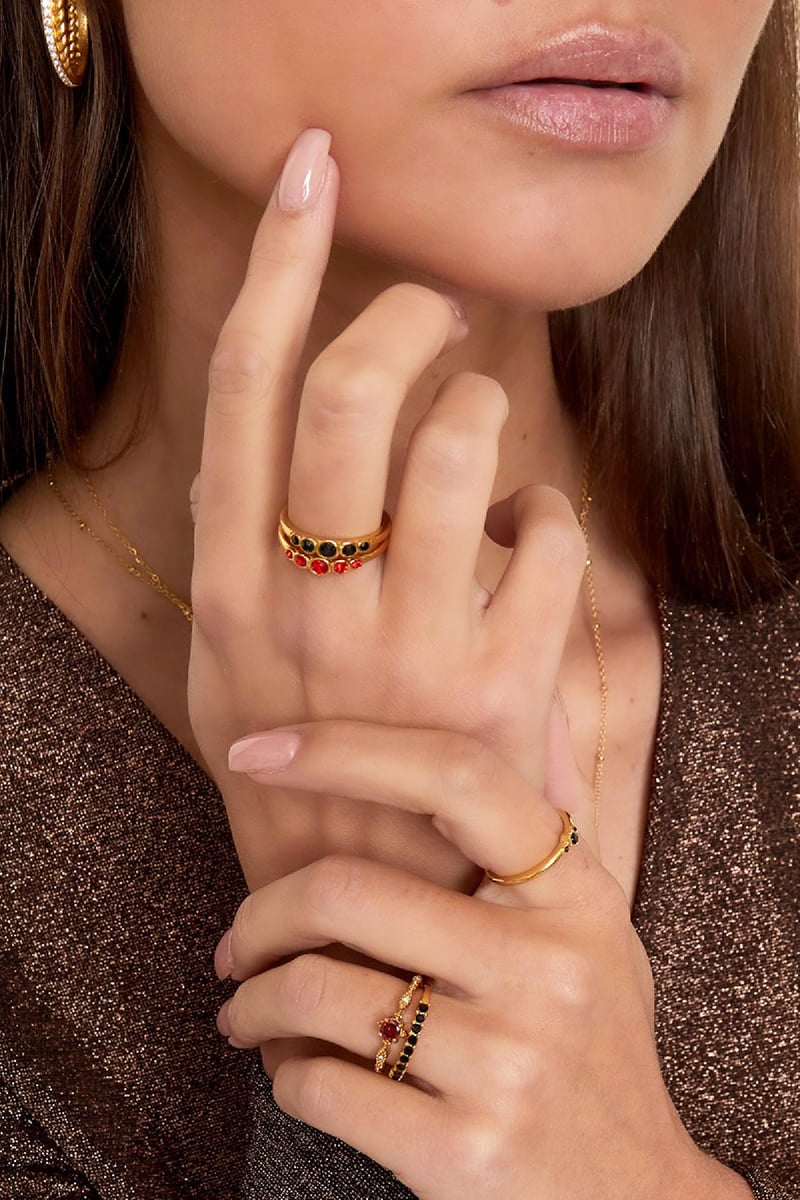 RVS ring zirkoon glans Rood Stainless Steel 16