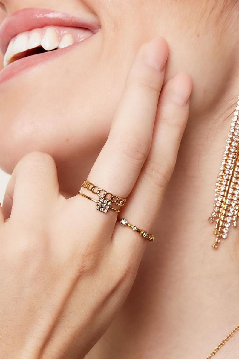 Ring met schakels en strass Zilver Stainless Steel One size