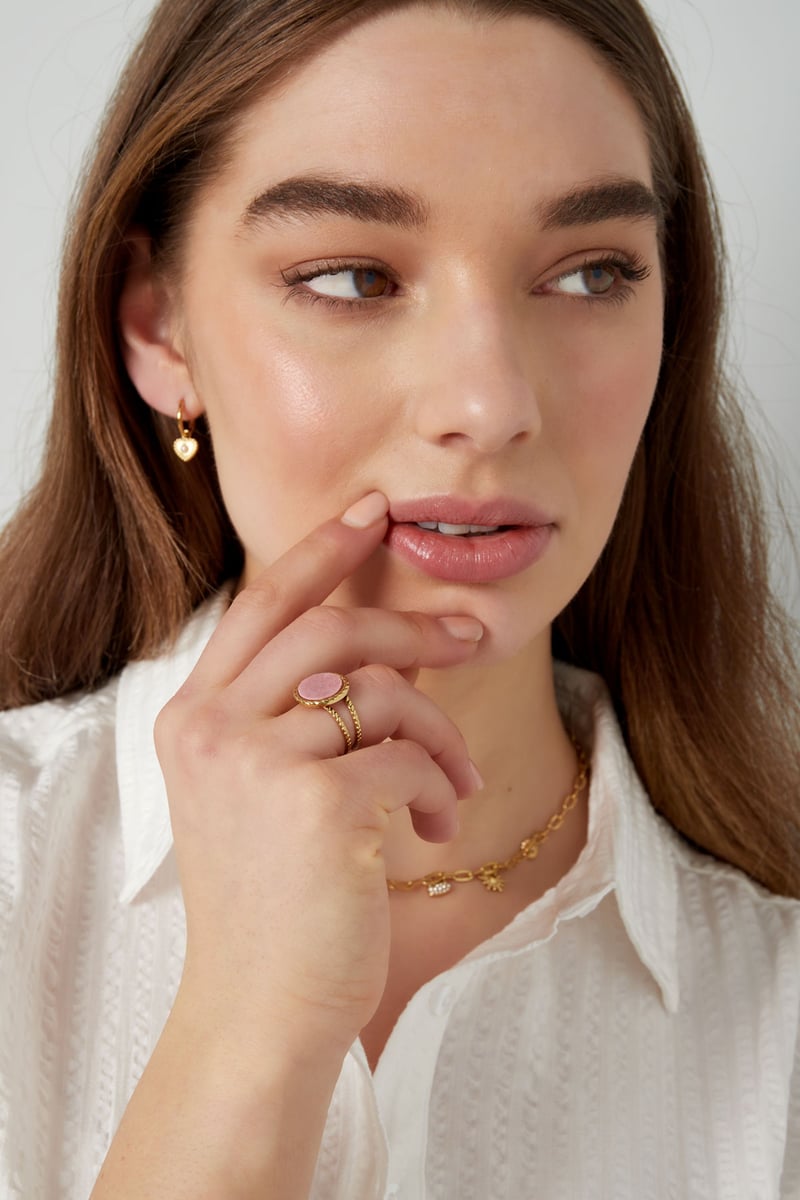 Ring ronde steen - Goud kleur/beige