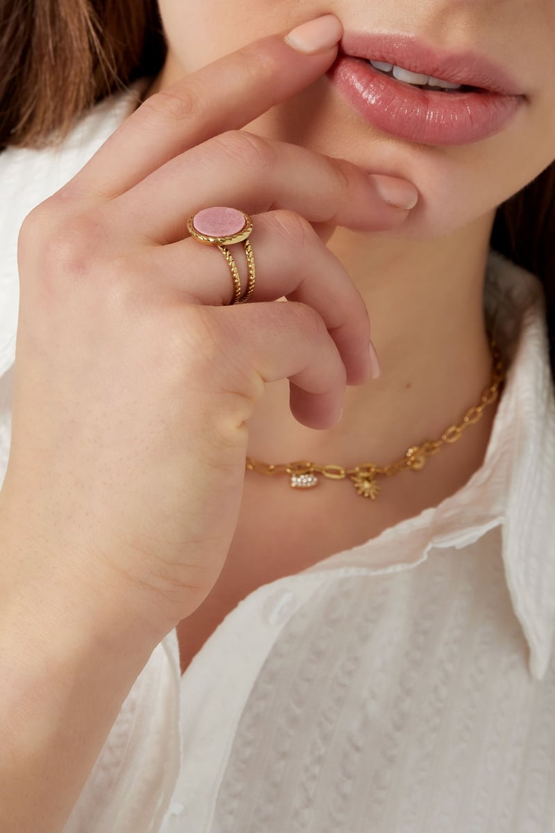 Ring ronde steen - Goud kleur/beige