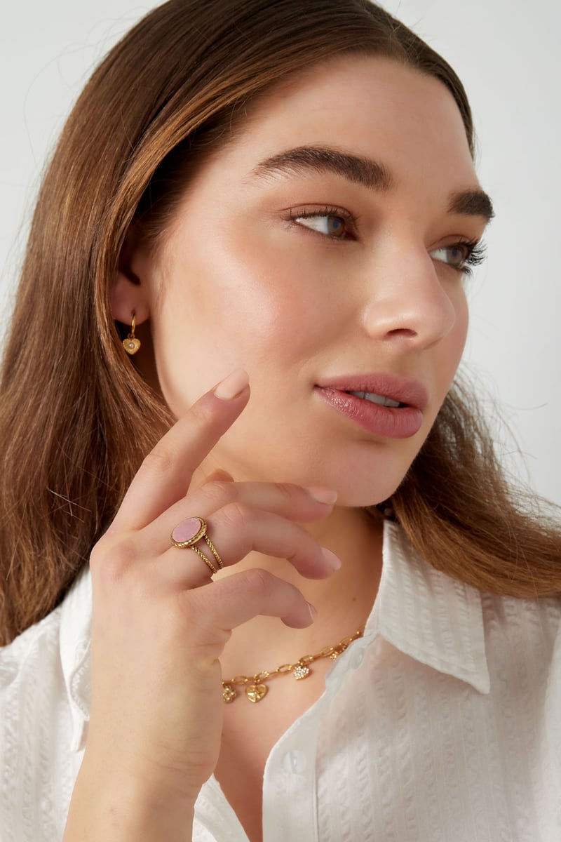 Ring ronde steen - Goud kleur/beige