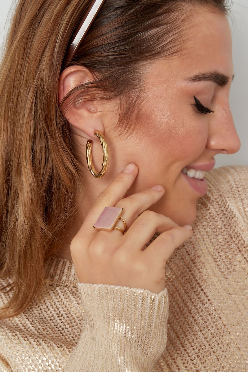 Ring vierkante steen - Goud kleur/groen