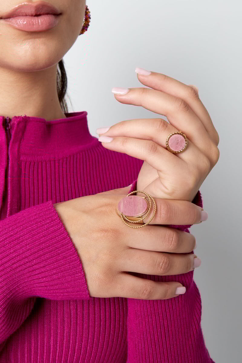 Ring steen met cirkels - Goud kleur/groen