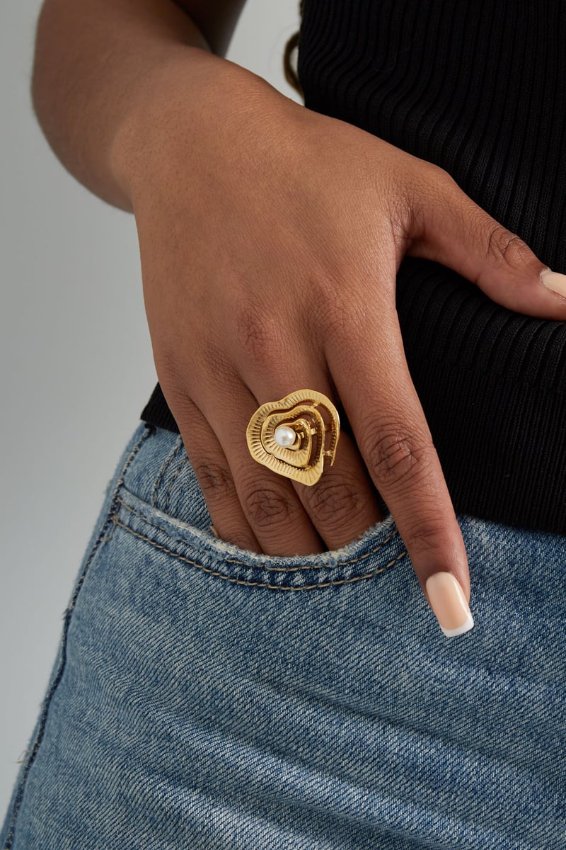 statement hartjes ring met parel
