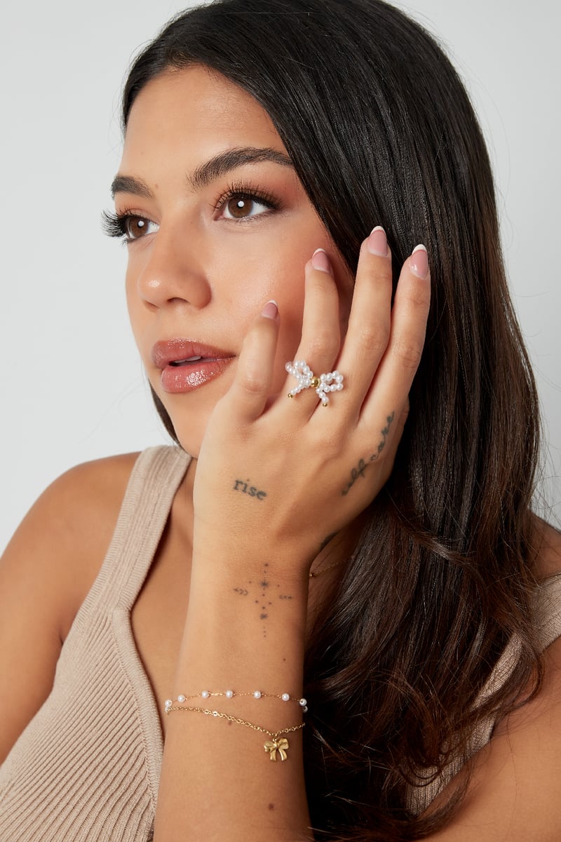 Parel strik ring - wit Goud kleur Color 