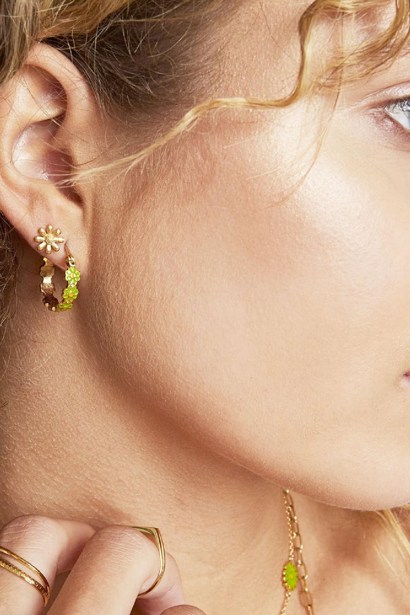Oorbellen Daisy Hoops Groen Stainless Steel