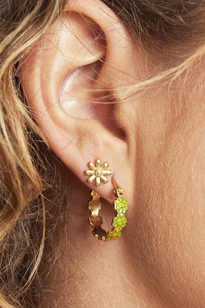 Oorbellen Shiny Diasy Goud kleur Stainless Steel