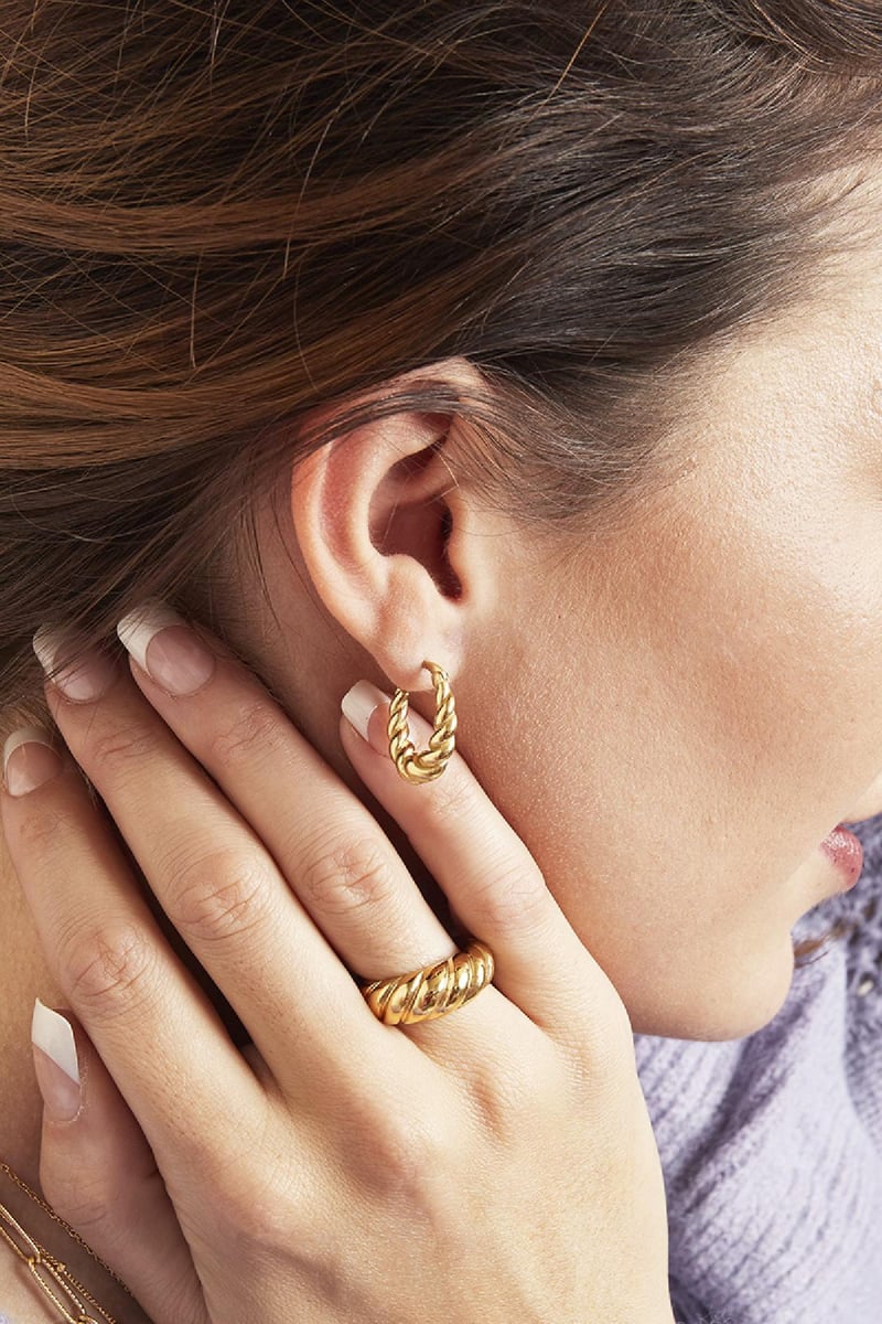 Oorbellen Dangling Twist Goud kleur Stainless Steel