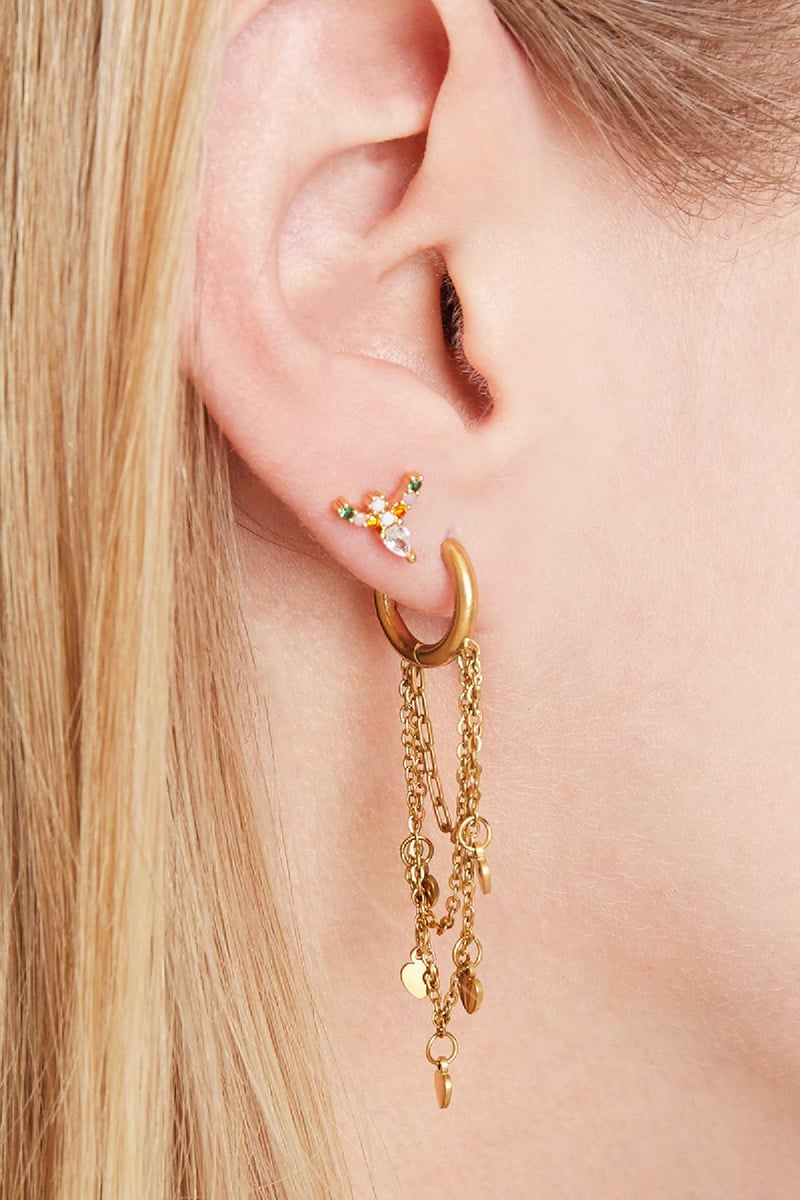 Oorbellen Hanging Hearts Goud kleur Stainless Steel