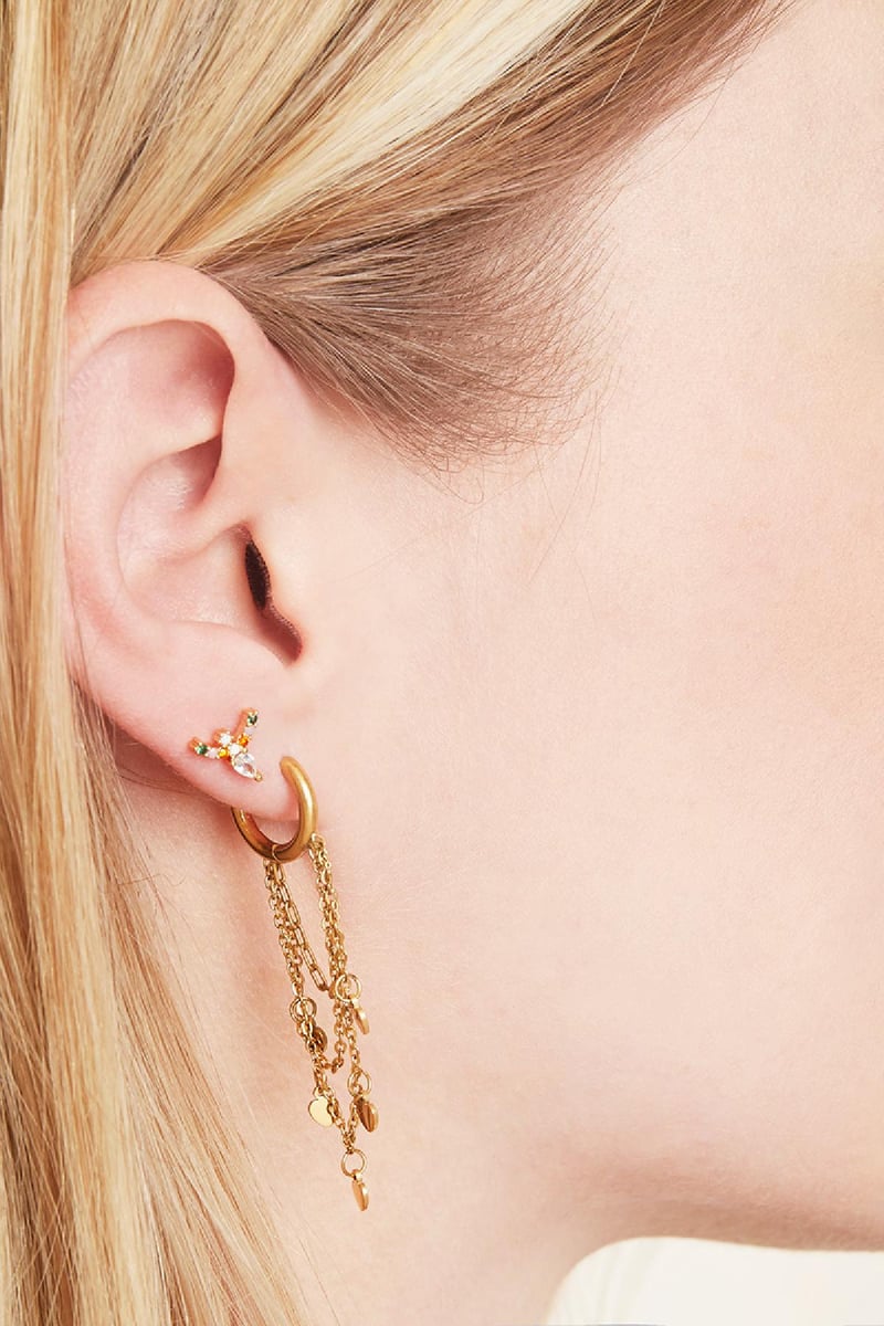 Oorbellen Hanging Hearts Goud kleur Stainless Steel