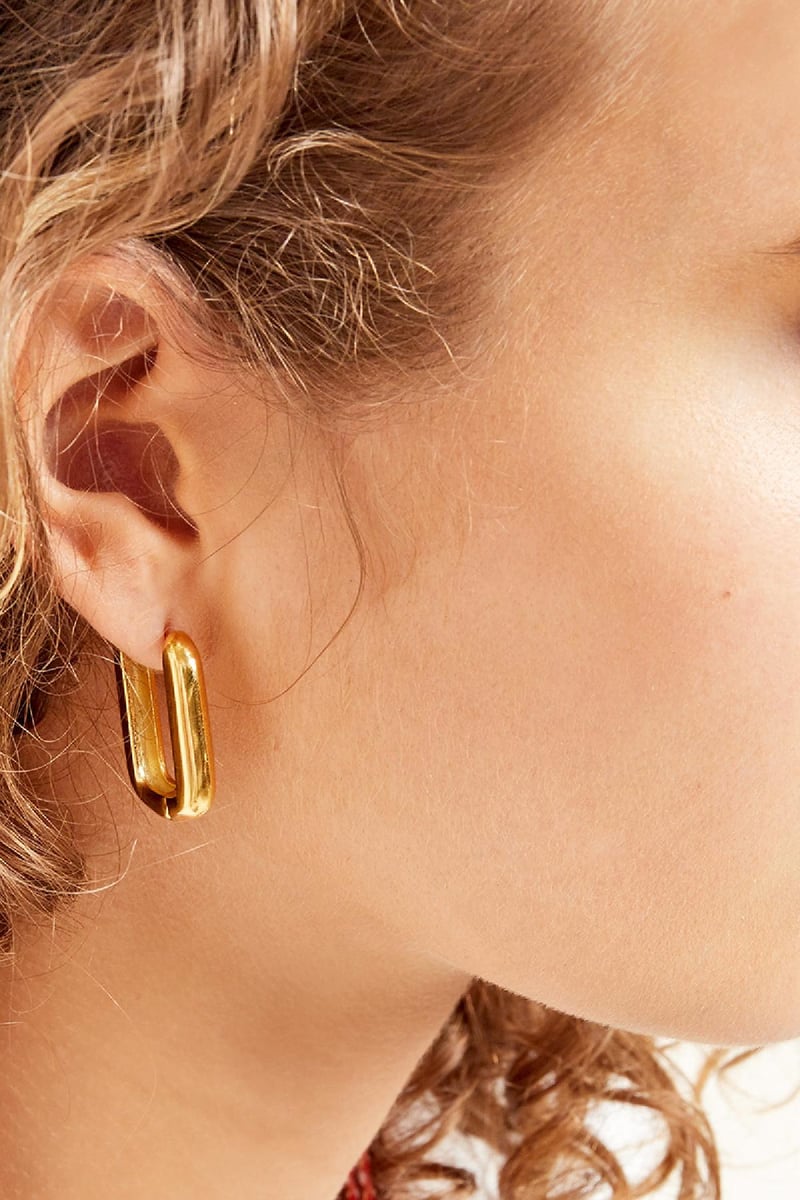 Oorbellen vierkant groot Goud kleur Stainless Steel