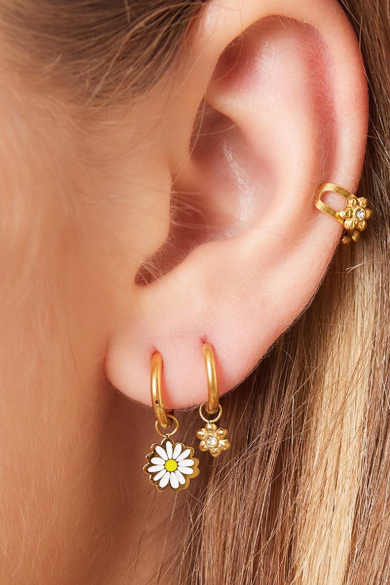 Hoopjes met bloem Goud kleur Stainless Steel