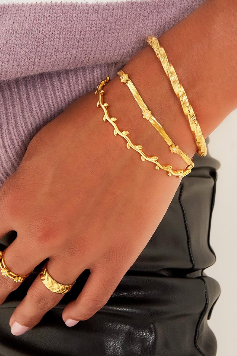 Roestvrijstalen armband met bloemetjes Goud kleur Stainless Steel