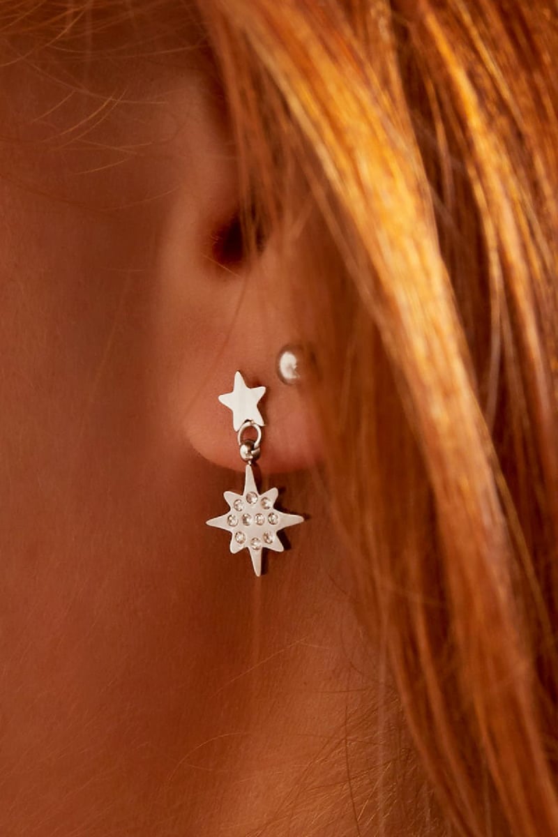 Assymetrische Oorbel Set Maan & Ster Zilver Stainless Steel