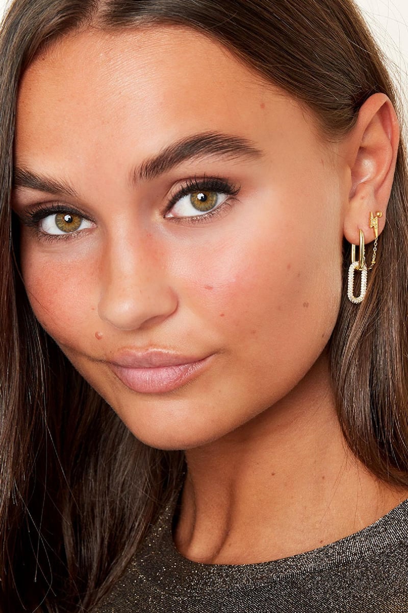 Bliksemschicht oorbellen met zirkonen Goud kleur Stainless Steel